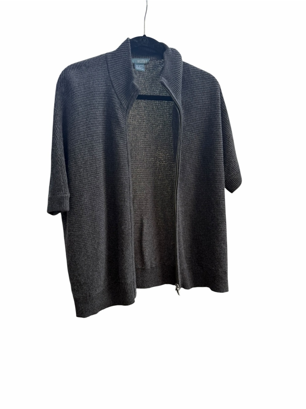 Griffen Gray Ribbed Zip-Front Cardigan 100% cashmere